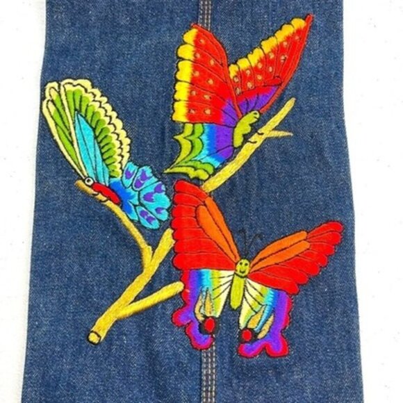 Vik Vizette Jeans High-Rise Butterfly Embroidery Flare Boot Cut Flat Front 26 - Picture 9 of 12
